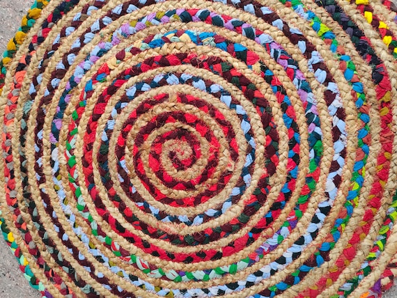 Multicolor Pure Jute Rug Handmade Cotton Circle Carpet Living Room Home Décor Vintage Yoga Mats 4x4 7x7 9x9 Feet
