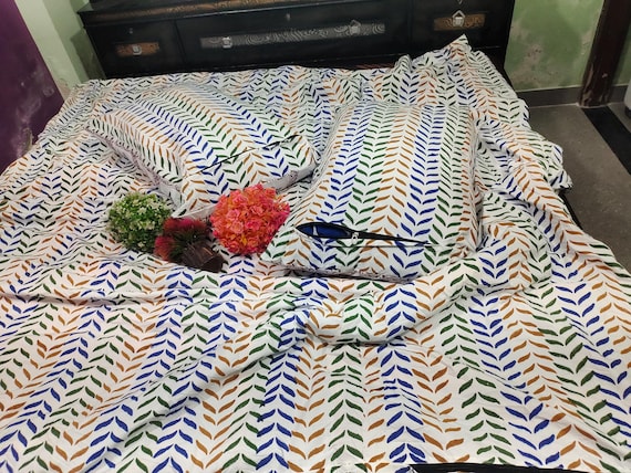 Hand Block Printed Cotton Duvet Cover Set – Floral Boho Bedding