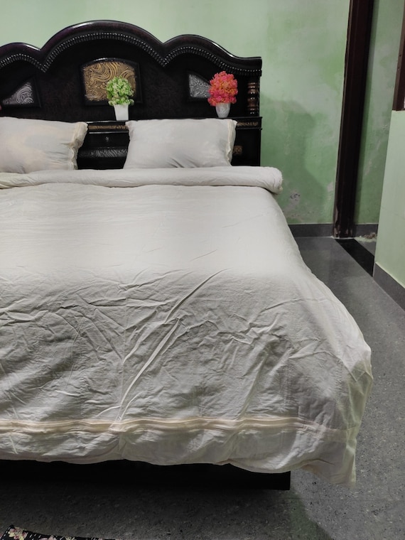 Off White Cotton Duvet Cover Set - Modern Zippered Bedding
