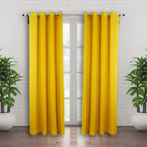 Handmade Mustard Yellow Cotton Slub Curtains - Grommet Top, 2 Panel
