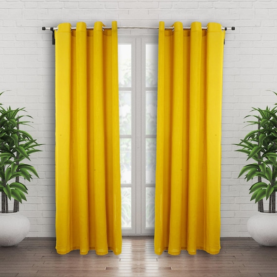 2 Panel Mustard Yellow Slub Curtains Handmade Door curtain, Living Room window Grommet curtains Cotton Curtains