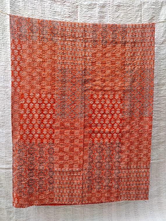 100 % Cotton Handmade Kantha Quilt Indian Kantha Quilt Kantha Bedspread Throw Cotton Blanket Gudari Queen And Twin Size Red Kantha Quilt