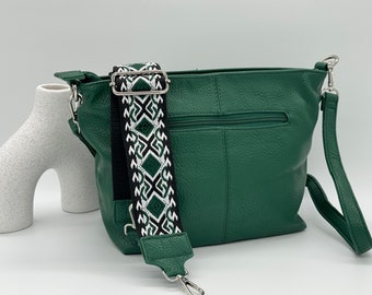 Green Crossbody Soft Vegan Leather Bag Removeable Shoulder Strap + Woven Strap Holiday