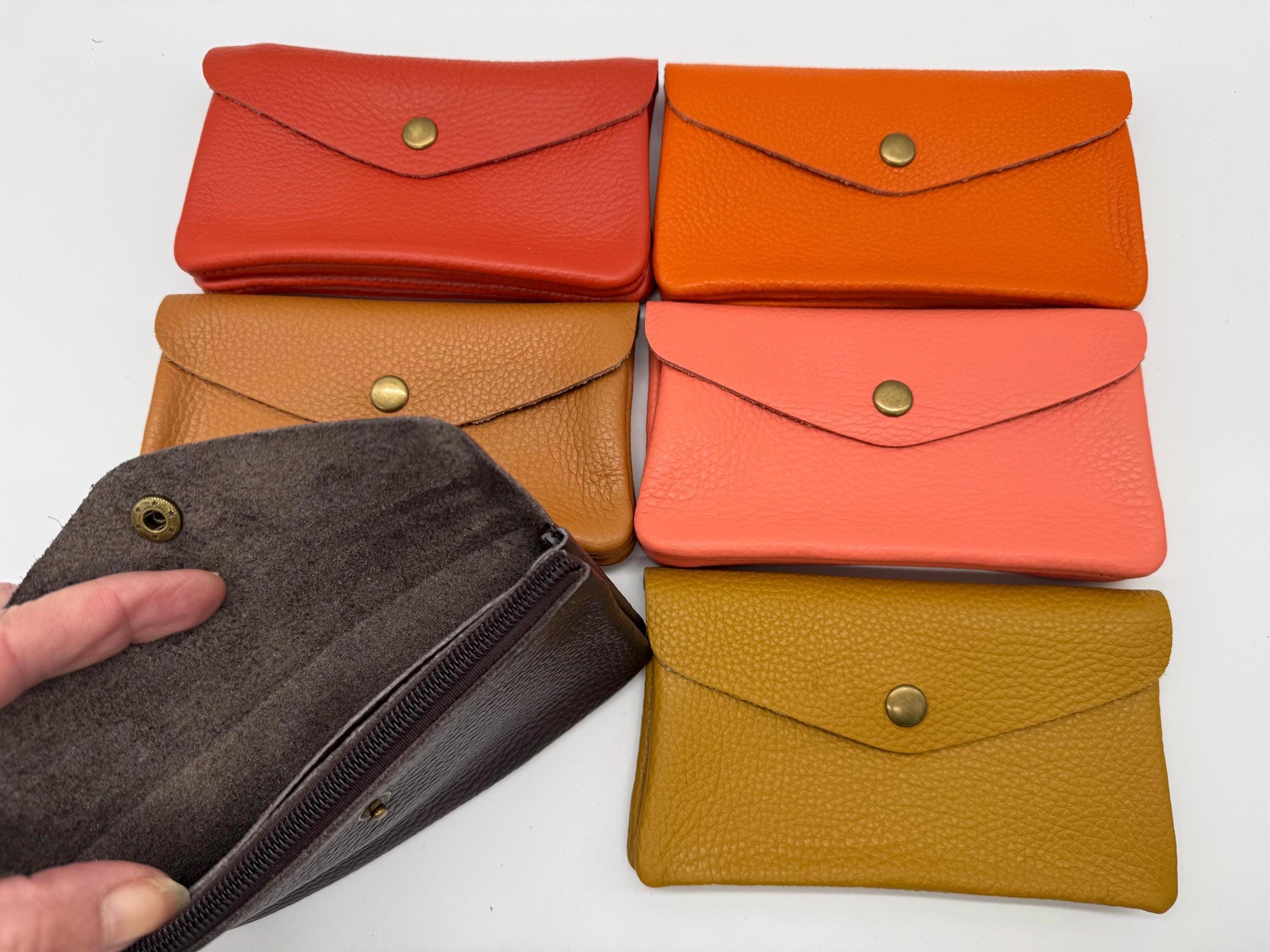 Genuine Leather Coin Pouch Card Purse Medium Womens Tan