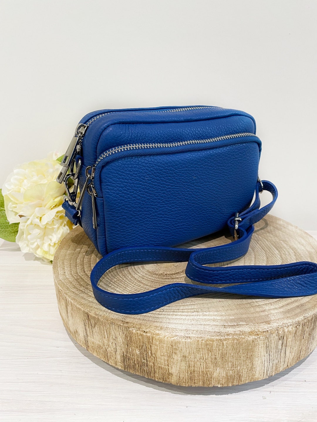 Cobalt Blue Genuine Leather Camera Bag Crossbody Womens Etsy UK