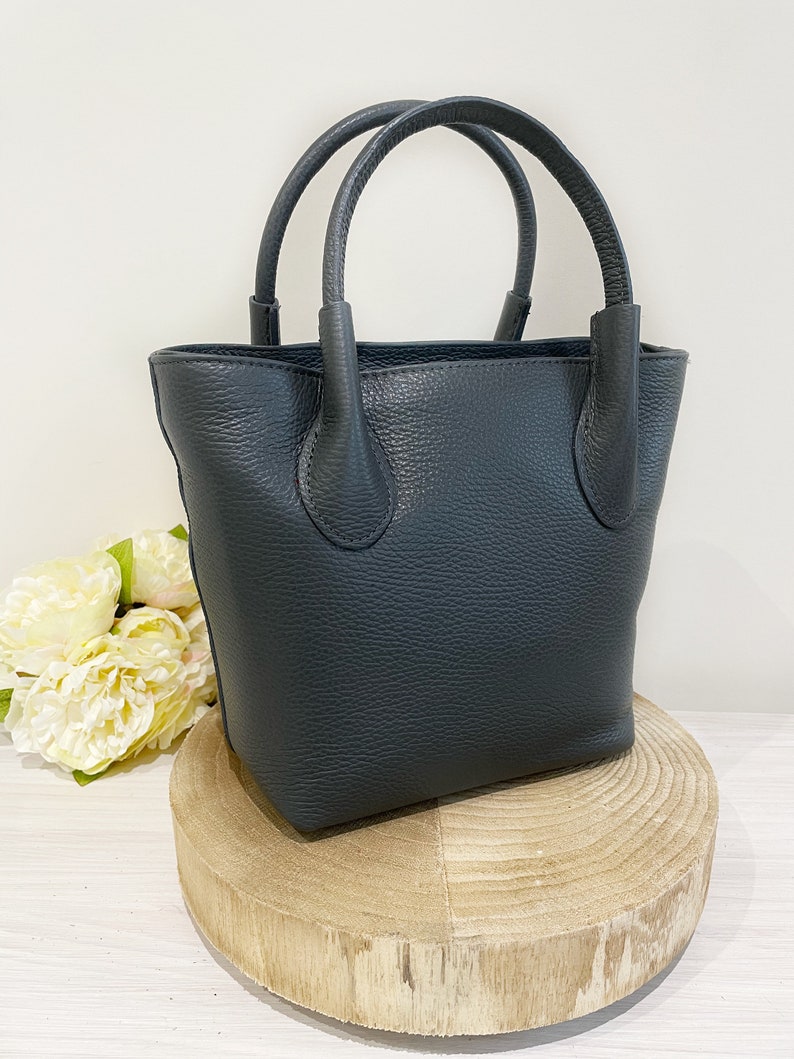 Grey Leather Crossbody Grab Bag Womens Shoulder/carry Adjustable