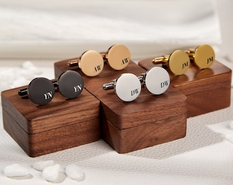 Personalized Cufflinks Groomsmen Gifts Metal Cuff Links With Wooden Box Wedding Day Cuff links Gift Bachelor Party Gift For Husband