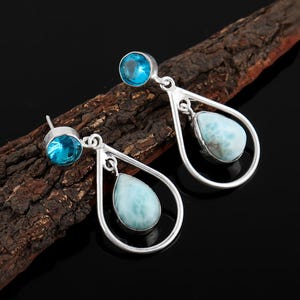 Natural Larimar Gemstone Handmade Stud Earrings,  925 Silver  Larimar Stud Earrings | Elegant Teardrop Earrings, Anniversary Gift Earring.