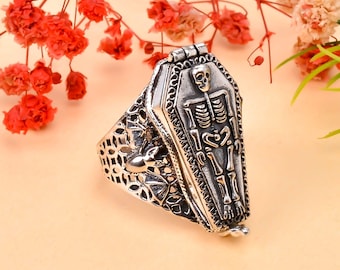 Sterling Silver Coffin, Skeleton Ring, Gothic Jewelry, Halloween Ring