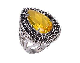 Handmade Citrine Ring: 925 Sterling Silver Statement Ring