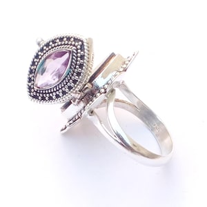 Poison Ring, Purple Amethyst Gemstone Poison Ring,925 Sterling Silver Ring, Handmade Poison Ring, Gift for Women Pill, Box Ring. All Size