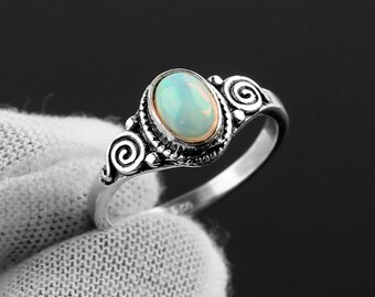 Handmade Opal Sterling Silver Ring: Elegant Statement Jewelry (5/7 MM)