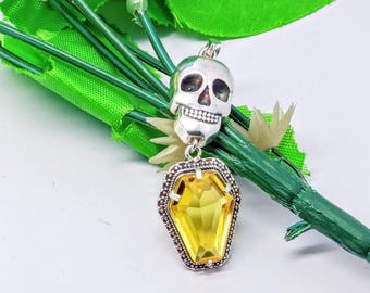 Skull Coffin Citrine Pendant: Handmade 925 Sterling Silver Necklace