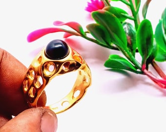 18k Gold Plated Black Onyx Ring: Sterling Silver Statement Ring