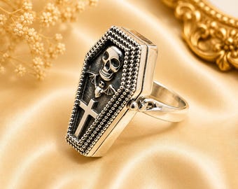 Sterling Silver Coffin Ring, Handmade Poison Ring