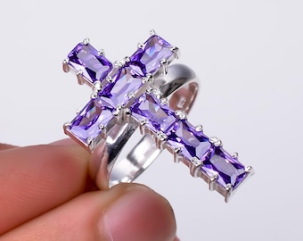 Amethyst Cross Ring: Handmade 925 Sterling Silver Holy Ring