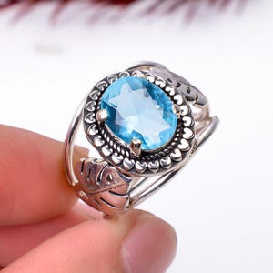 Handmade Aquamarine Ring: 925 Sterling Silver Statement Ring (8/10mm)