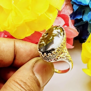 Zebra Jaspis Ring: Handgemachter Statement Ring aus 925 Sterling Silber (13/25mm)