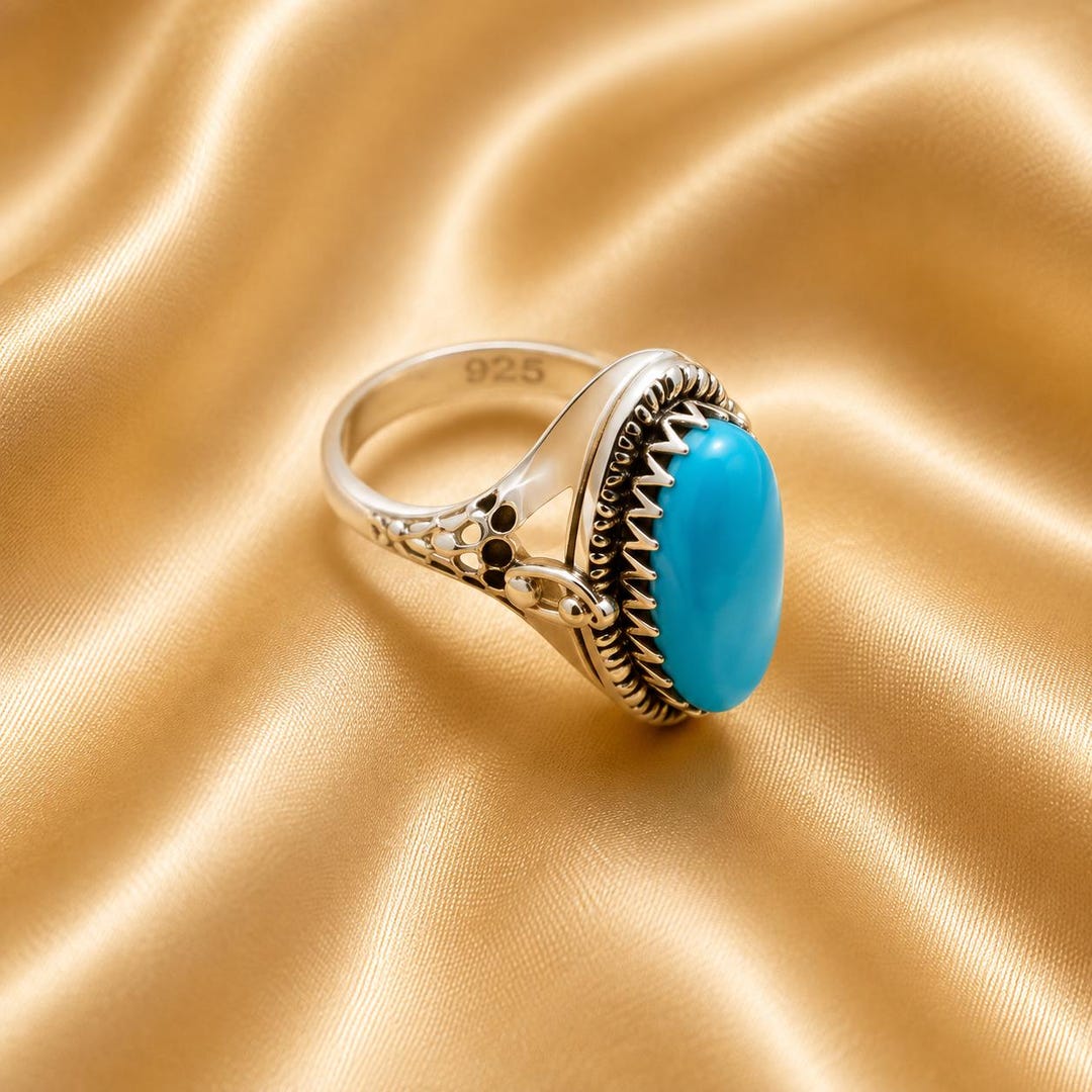 Natural Turquoise Poison Ring – 925 Sterling Silver Box Ring With