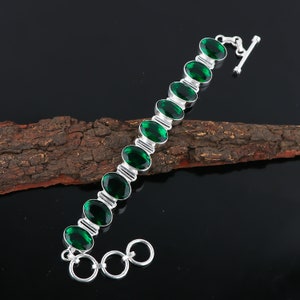 Sterling Silver Diopside Gemstone Bracelet: Adjustable Handmade Jewelry