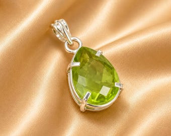 Handmade Peridot Pendant: Green Gemstone, Sterling Silver Jewelry