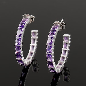 Amethist-ringoorbellen: handgemaakt 925 sterlingzilver, huwelijkssieraden