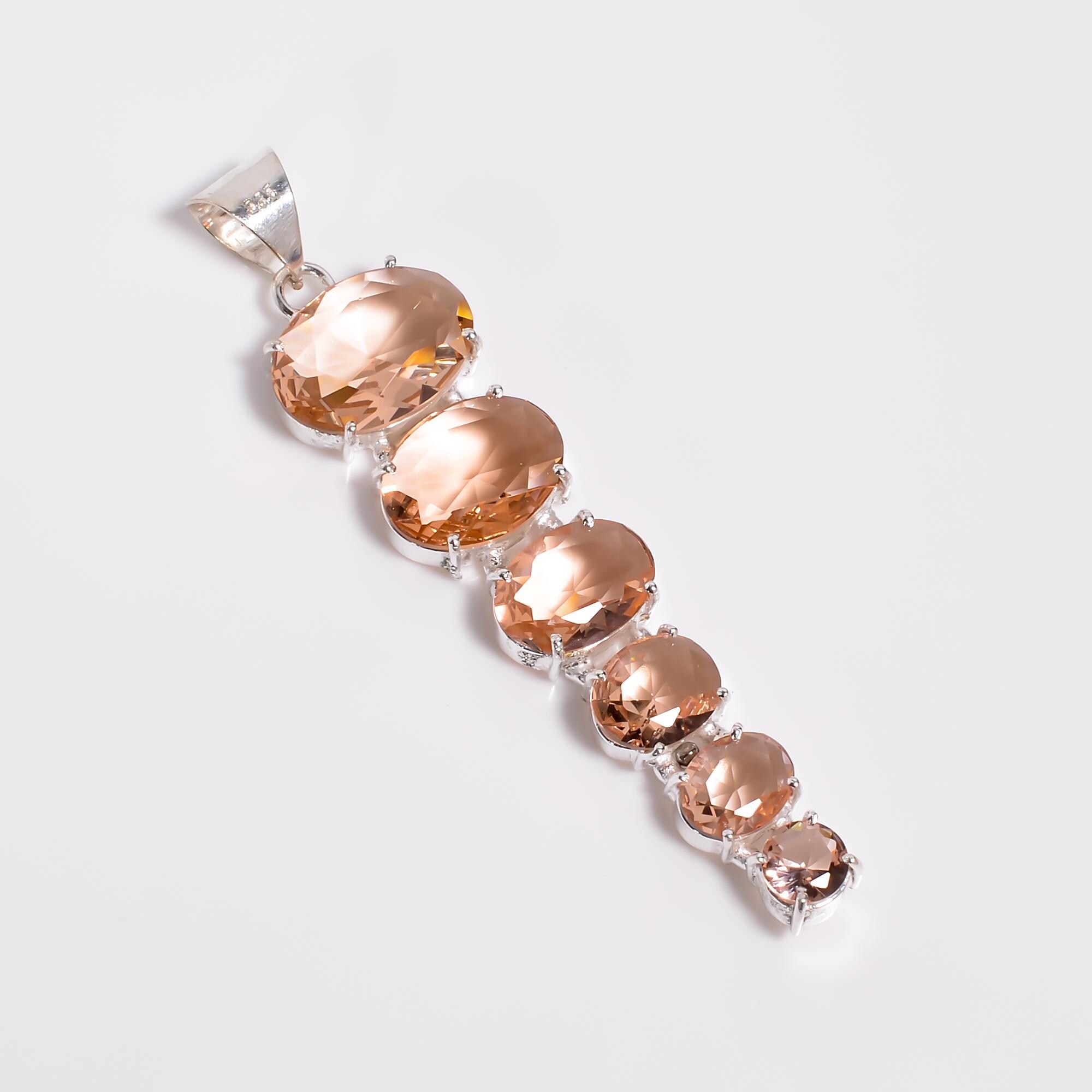 Pendentif Argent 925 Fait Main – Pierre Morganite Pêche – Bijou Ajustable Inde
