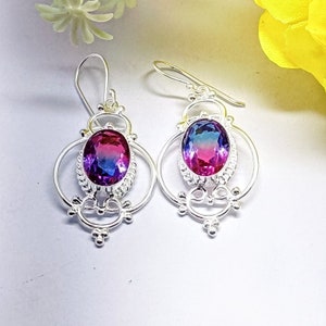 Mystic Topaz Dangle Earrings: 925 Sterling Silver Tear Drop Gemstone