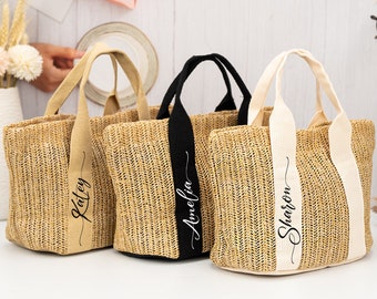 Personalized Straw Beach Bag,Bridesmaid Burlap Tote Bag,Name Jute Tote Bag,Bachelorette Party Bag,Bridesmaid Proposal,Girls Trip Bag