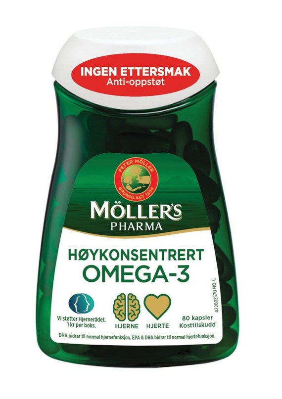 Norwegian Mollers Pharma No Aftertaste High Concentrated Omega-3/fish Oil.  80 Capsules 