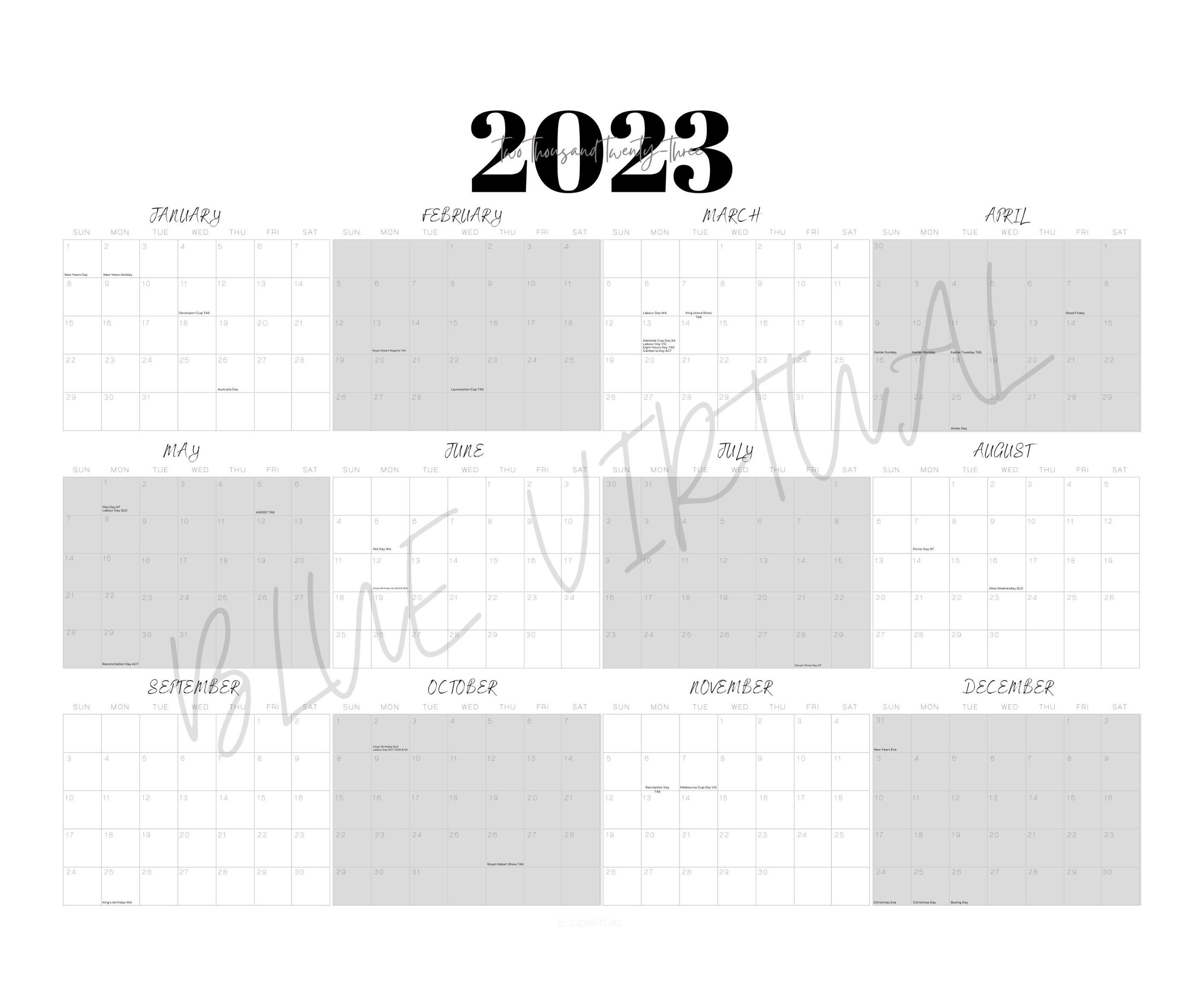 PRINTABLE A1 2023 Wall Planner B&W Etsy