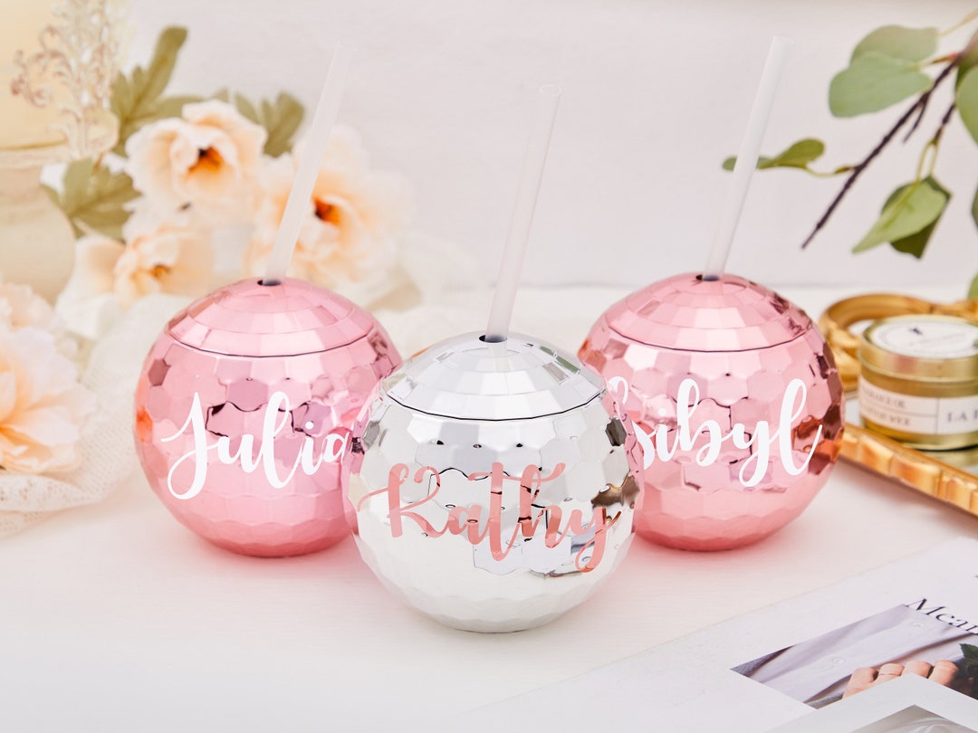 Personalized Disco Ball Cups With Clear Straw Disco Ball Etsy
