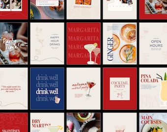 Modèles de bar à cocktails | Modèles Ginger Canva pour réseaux sociaux | Cocktails, restaurant, nourriture Publication Instagram