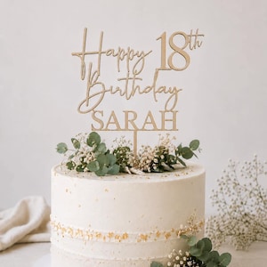 Personalised Happy 18th Birthday Cake Topper | Custom Name Cake Topper | 18th Cake Decoration | Birthday Cake Topper | Wooden MDF Cake Top