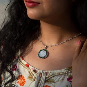 925 Silver Emerald Coin Pendant: Vintage Tribal Style