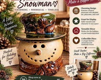 Kirklands Snowman with Top Hat Ceramic Pottery - 3D nose