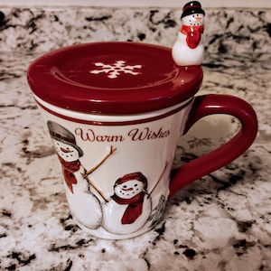 St. Nicholas Square - Platter, Bowl, Mug and Topper - Christmas Serving - Snowmen - Hand painted serving - Snowmen Christmas plates