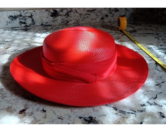 Vintage Louise Green Straw Hat: Wide Brim With Silk Bow  display picture 1
