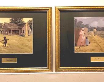 Alex Porter Black Americana Framed Art Prints Pair – Matted Vintage Wall Decor