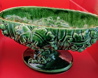 Vintage Royal Haeger Pedestal Planter – Iridescent Green – Mid Century Modern Decor – Large Embossed Vase – Table or Kitchen Display