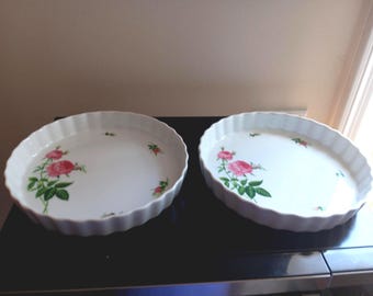 Christineholm Rose Tart Dishes Set of 2 Floral Porcelain Quiche Pie Serving Plates