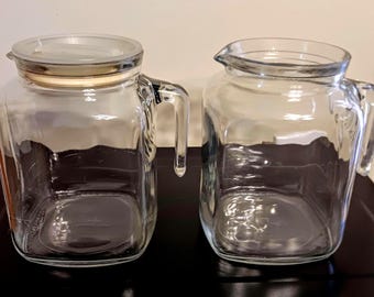 Vintage Bormioli Rocco Italian Glass Pitcher Set 1960s Mid Century Modern Barware Serve ware