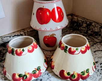 Vintage Yankee Candle Apple Shades Hallmark Holder Set Ceramic Farmhouse Autumn Decor Bundle