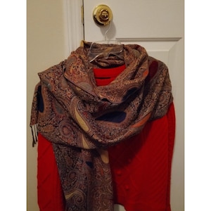 Pashmina Shawl Wool Silk Scarf or Shawl Dark Multi color - Paisley - winter scarf - Women&#39;s accessories - Fashion scarf shawl