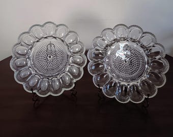 Vintage Hobnail Glass Deviled Egg Platter Set - 1960s Relish Dish Charcuterie Board Set