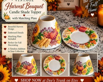 Harvest Bouquet Candle Shade Topper with Matching Plate