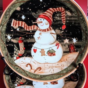 Christmas Plates - Handpainted Christmas plates - 8.75&quot; Snowman Plates - 3 Sets of 4 Plates - Dessert plates - Holiday Christmas Plates