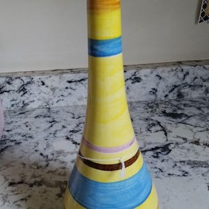 Handpainted Vase - Yellow Striped Vase - Art Pottery - Ceramic Vase - Home Decor - Home Accessories and Vases - Vase