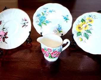 Vintage English Bone China Saucer Set Royal Albert Grafton Vale Windsor Mini Creamer Lot