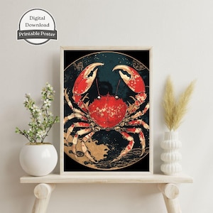 Stampa artistica dello zodiaco del cancro / Regalo di astrologia per il cancro / Decorazione del tema natale / Poster del segno zodiacale / Arte murale di astrologia